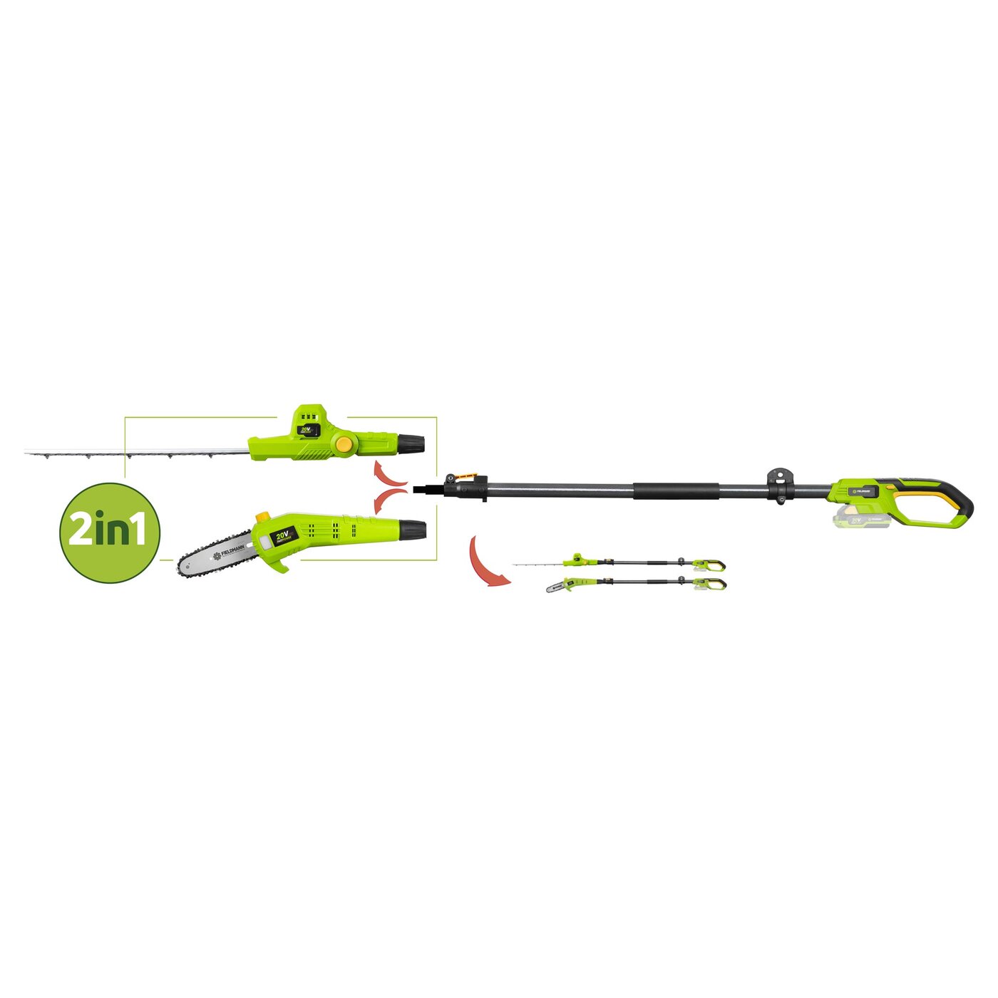 2-in-1 Pole chain saw/hedge trimmers
